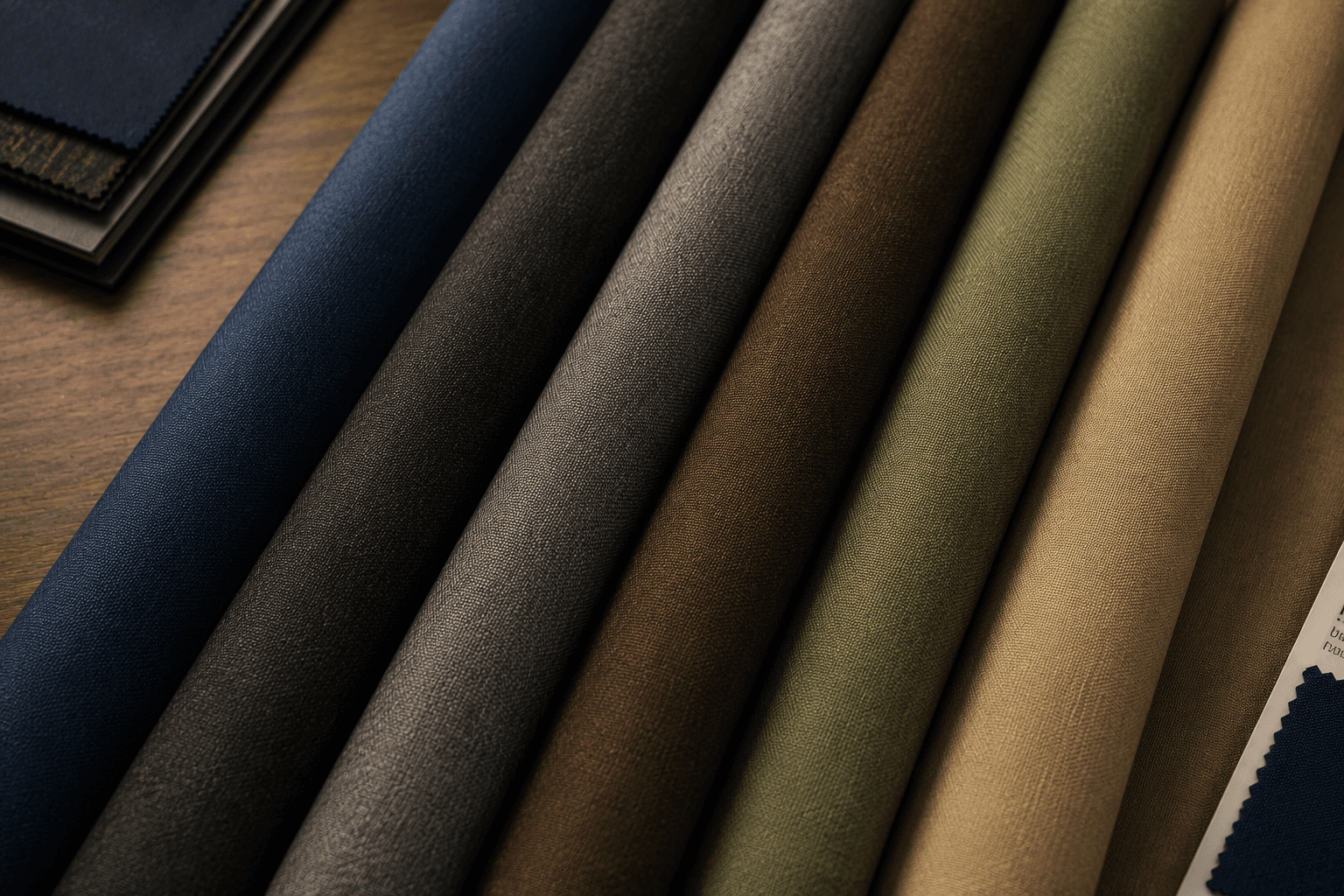 Premium fabric rolls in varied tones